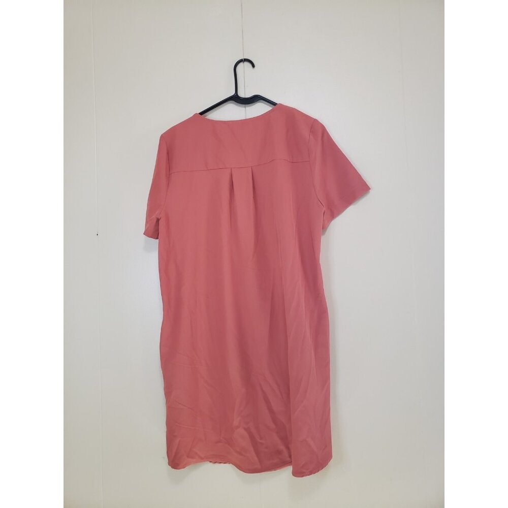Entro Womens L Shirt Dress Coral Pink Button Up Short Sleeve Casual Office NWT - Picture 2 of 5